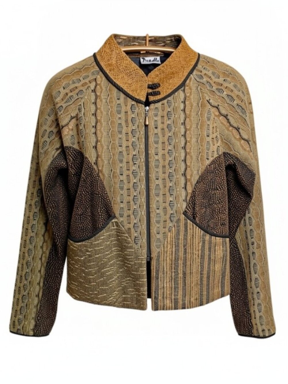 Vintage Treadle Design Room Tapestry Art To Wear Textured Zip Jacket